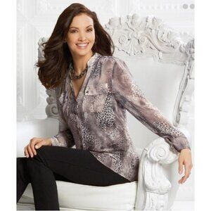Jockey Women's Long Sleeve Print Blouse in Gray & Black - Sz Small